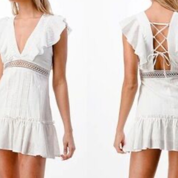 NWT Dance &Marvel V Neck Ruffle Dress w/Crochet Lace white - Picture 2 of 5